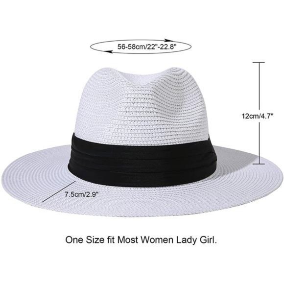 Lanzom Women Wide Brim Straw Panama Roll up Hat Fedora Beach Sun Hat UPF50+